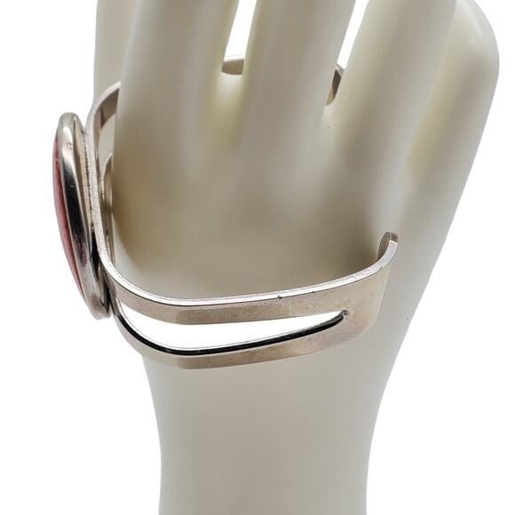 Retro Celebrity Faux Orange Stone Cuff Silver Tone Bangle Modernist Bracelet Vtg - Picture 7 of 8